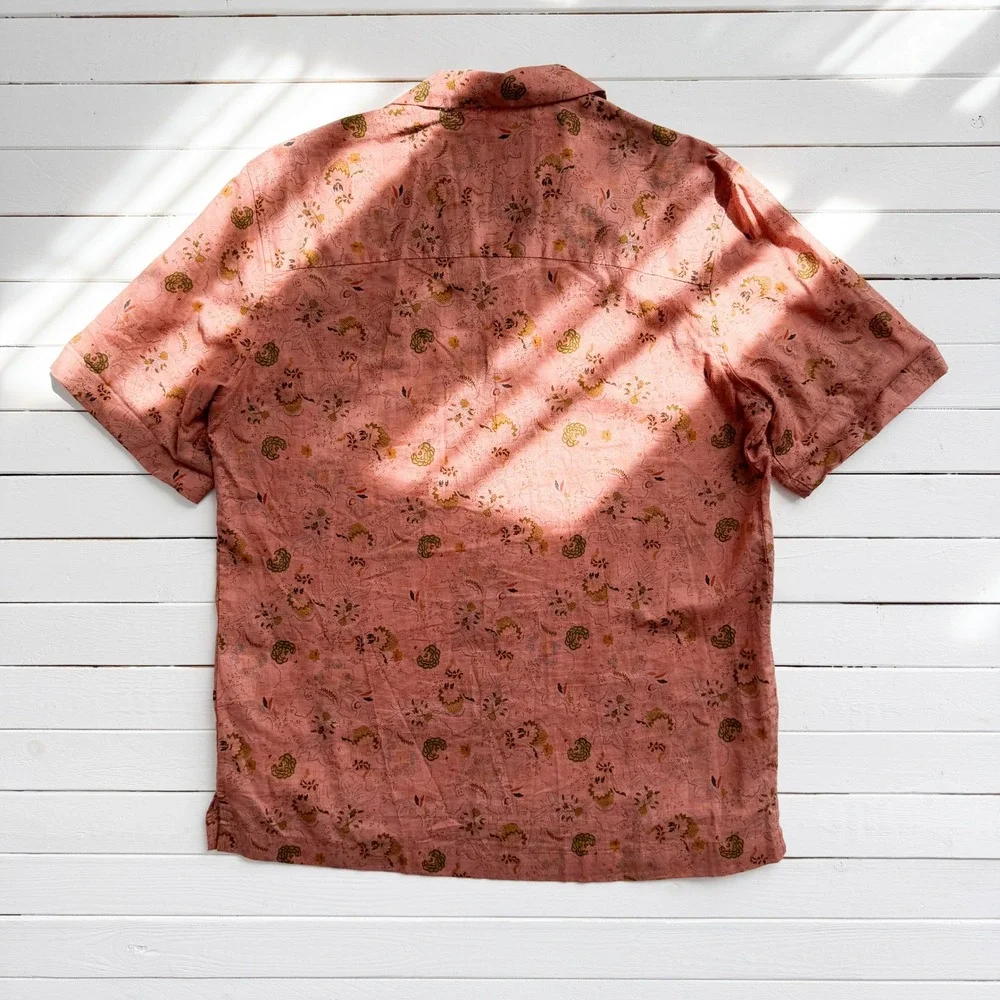 Naked & Famous men's rust orange floral linen short sleeve shirt size M - Picture 4 of 4